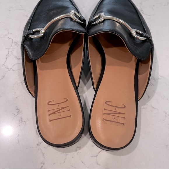INC International Concepts Leather Black Gilia Horsebit Buckle Slip on Mules 6.5 - Picture 9 of 16